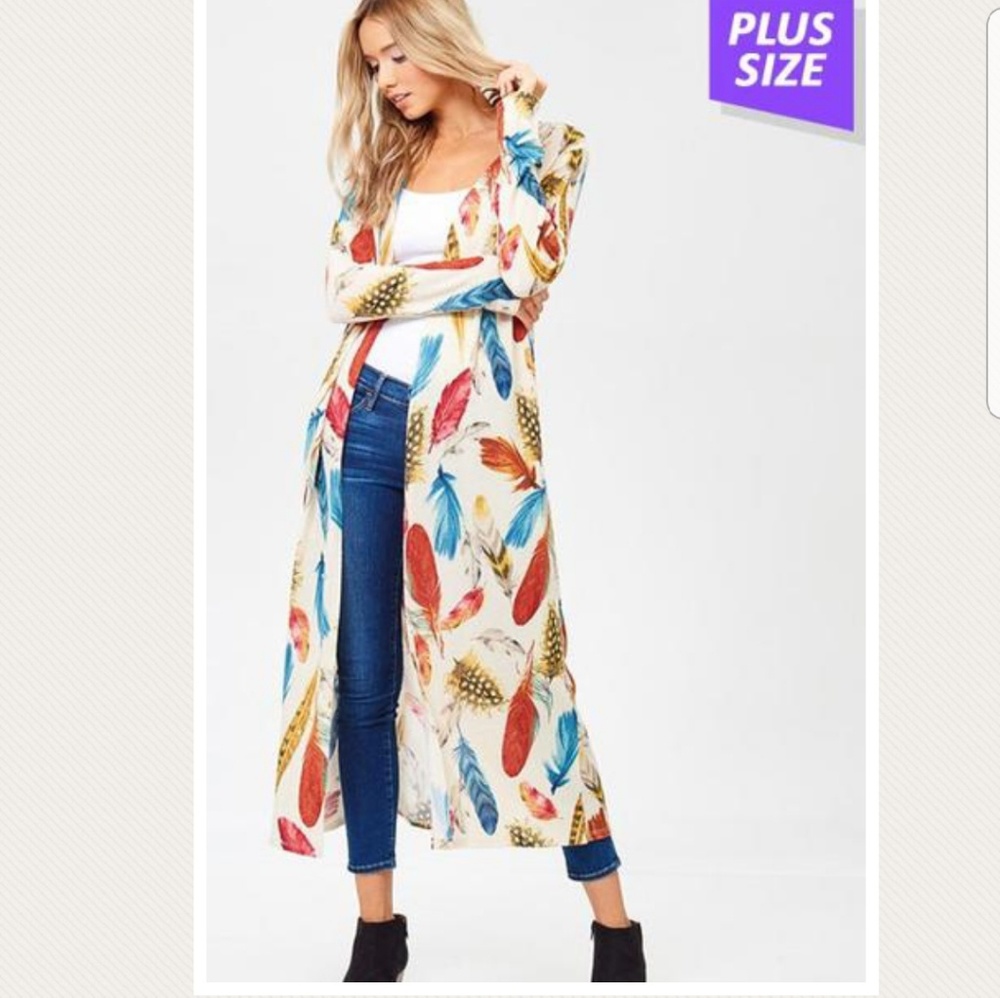 Feather Print Long Cardigan